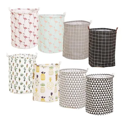 1pc Foldable Round Laundry Basket With Grid Pattern For Clothes And  Miscellaneous Storage