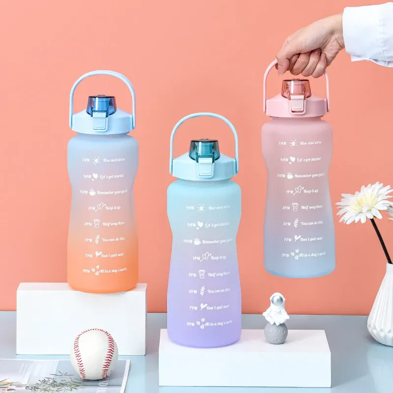 Motivational Water Bottle, + + Large Gradient Color Plastic Straw