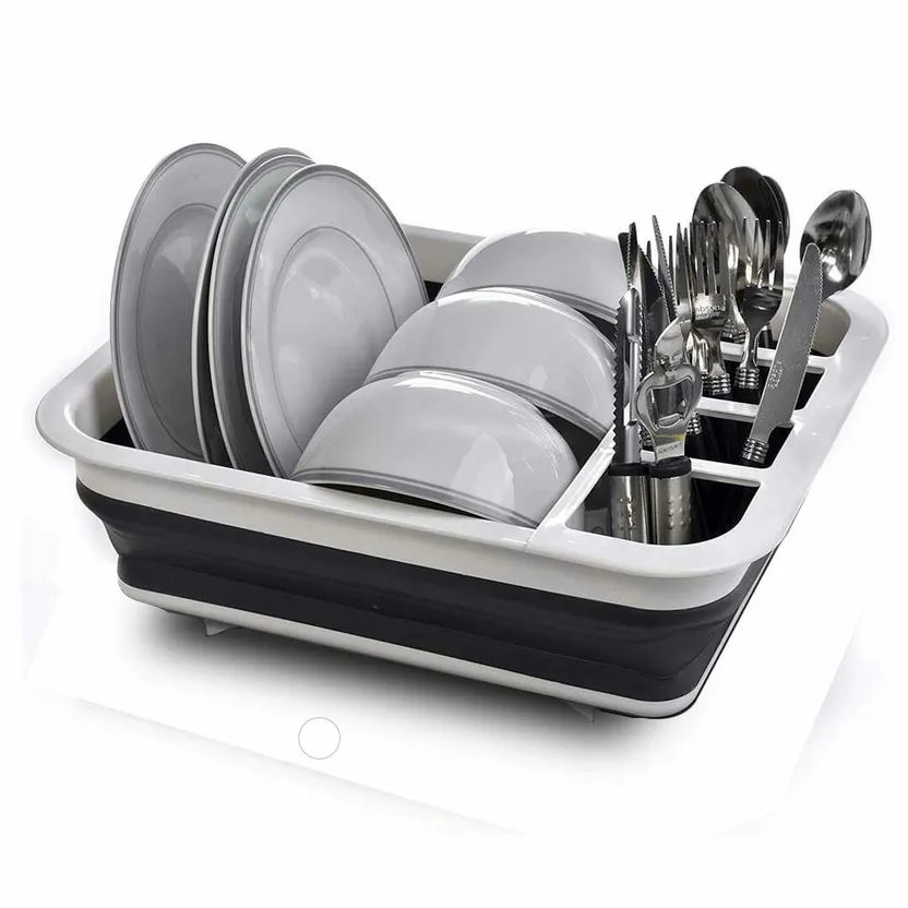 Plastic Polished Silicone Collapsible Foldable Dish Drying Drainer Storage  Kitchen Rack