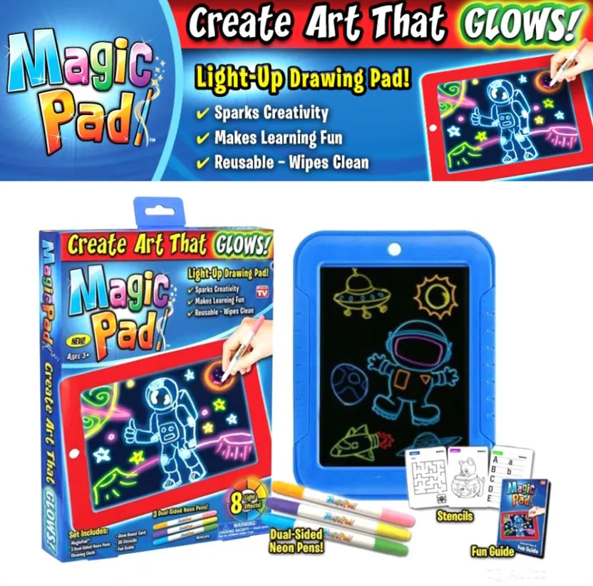 Magic Sketchpad Tab - Art That Glows - Led Light Up Drawing Board For Kids  - Illuminating Screen - Draw, Sketch, Create, Doodle, Art, Write - Learning  Educational Toy - Includes Dual