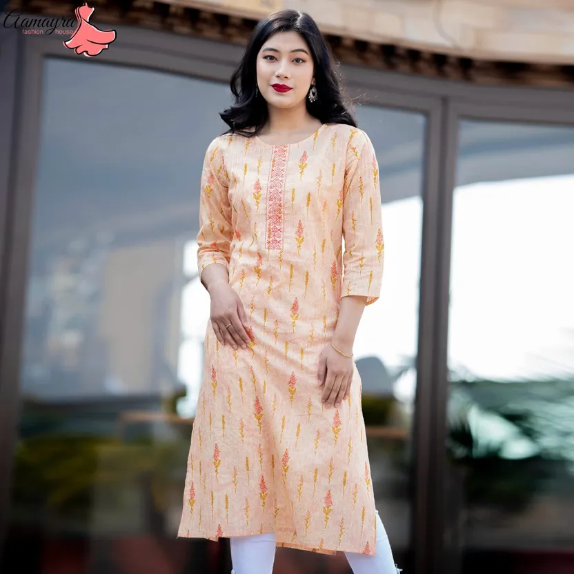 Light Orange Color Long Frock Style Cotton Long Kurti in Tuni at best price  by Claire Fashions - Justdial