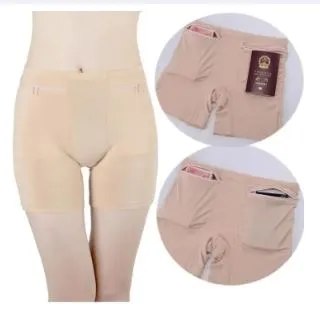 Women's Underwear - Silk Safety Pants - Pocket Zipper Brief For