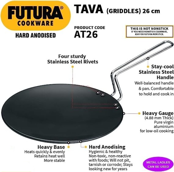 Hawkins Futura Hard Anodized Flat Tawa 260 mm
